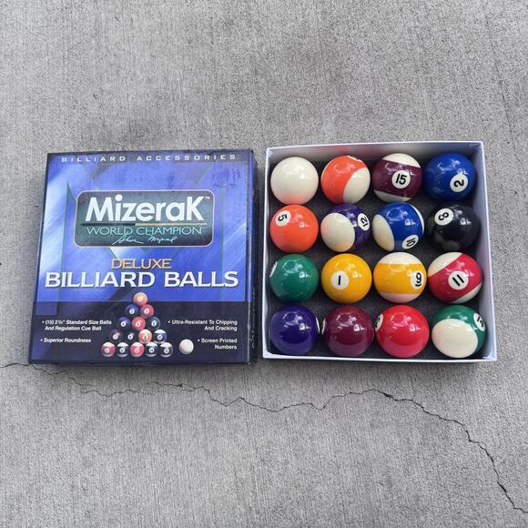 Vintage Mizerak Deluxe Billiard Balls 2 1/4" Pool Set P0512 Complete With Box - Picture 2 of 4